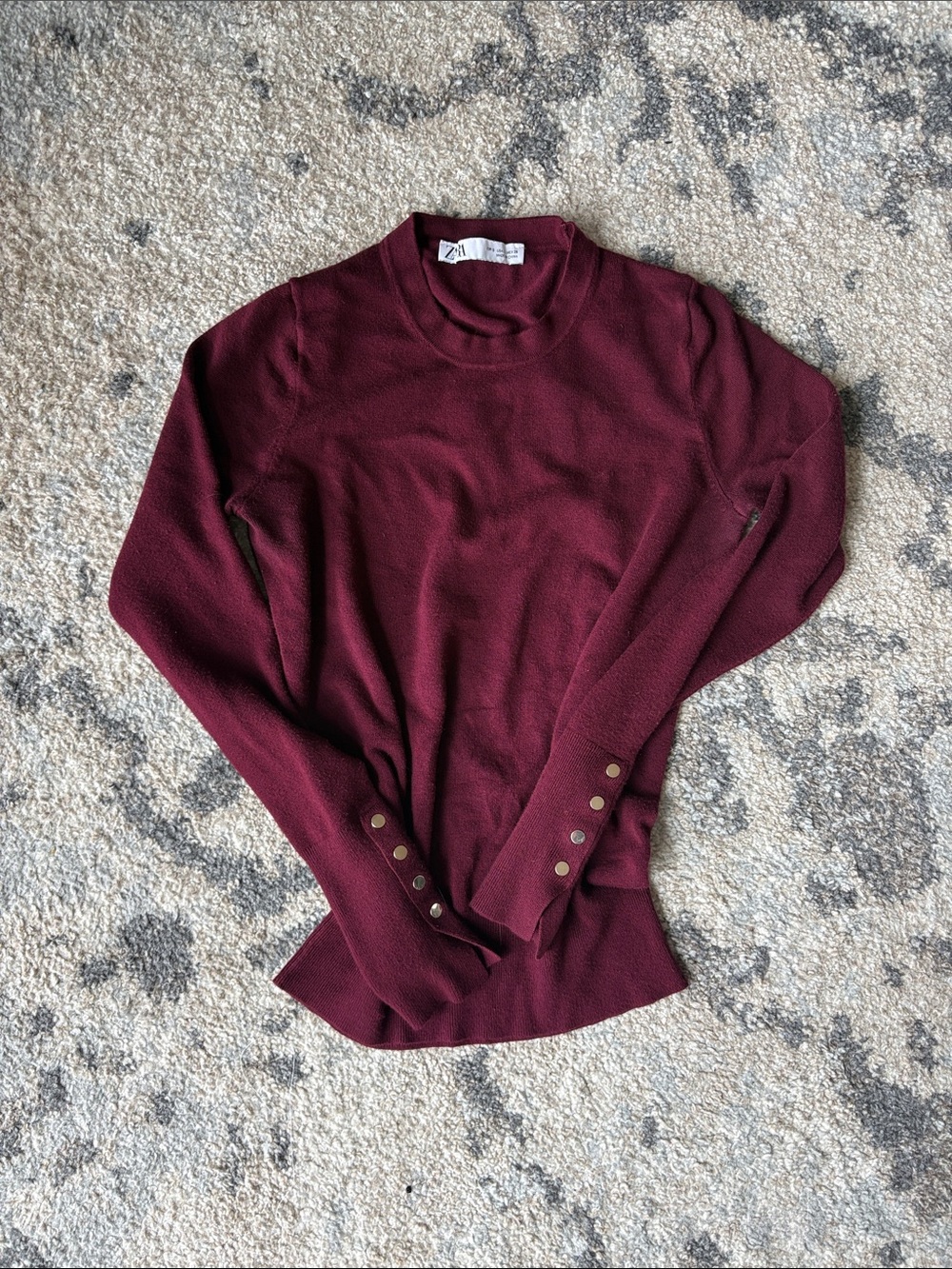 Zara Maroon Button-Cuff Knit Sweater